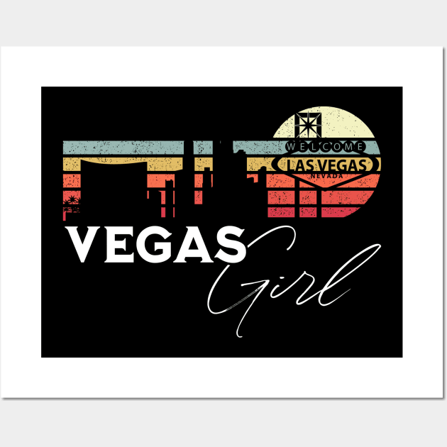 Las Vegas Girl Retro Sunset City Skyline Souvenir Wall Art by grendelfly73